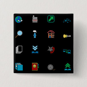90s Retro Tech and Web Icon Pattern 2 Inch Square Button