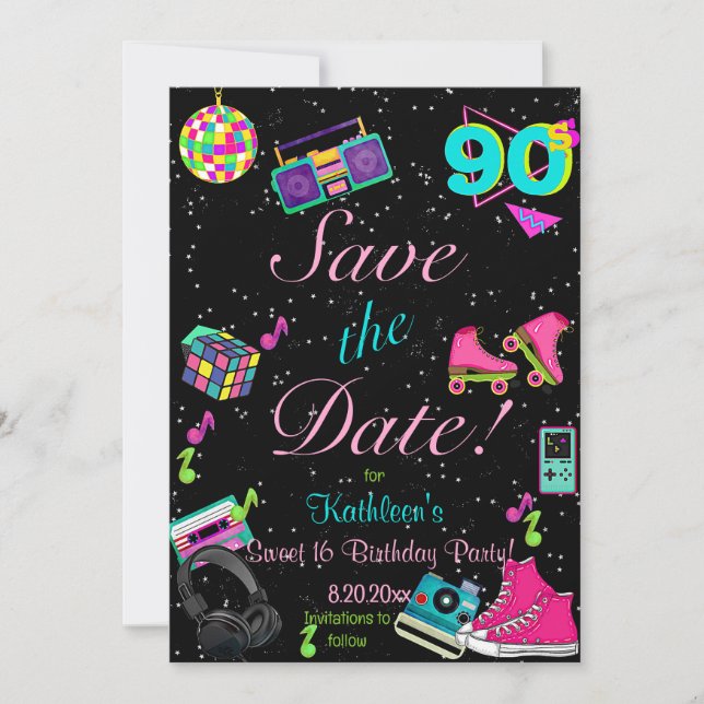 90's Save the Date, Back to the 90's, Any Age,  Save The Date (Front)