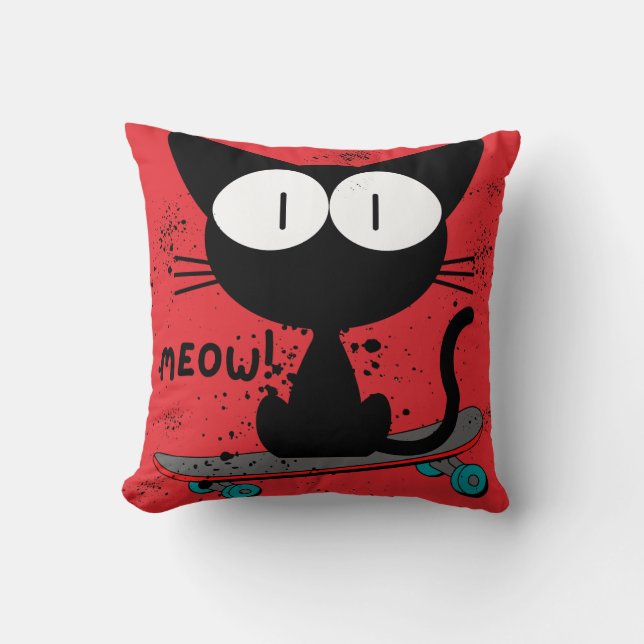 90s, skateboard cat, skateboard never dies throw pillow (Front)