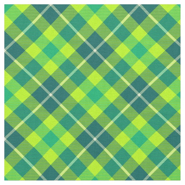 90s Slanted Plaid Bright Green Unisex Pattern Fabric (Close Up)
