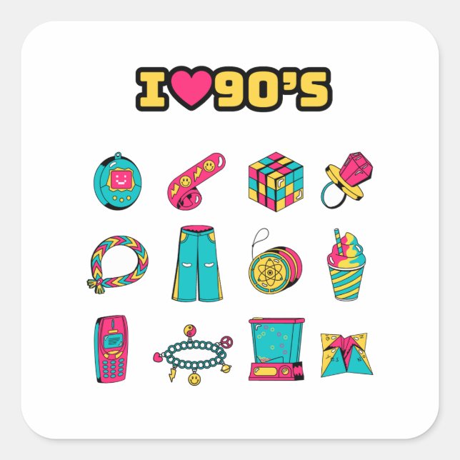 90's Sticker, Party Sticker, 90's Party Decor Square Sticker (Front)
