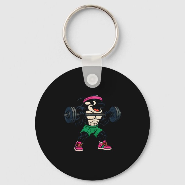 90s Style Cartoon Orca Whale Lifting Weights Tank  Keychain (Front)