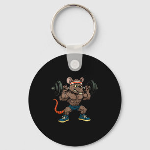90s Style Cartoon Rat Lifting Weights Tank Top_1  Keychain