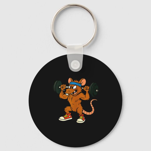 90s Style Cartoon Rat Lifting Weights Tank Top_2  Keychain (Front)