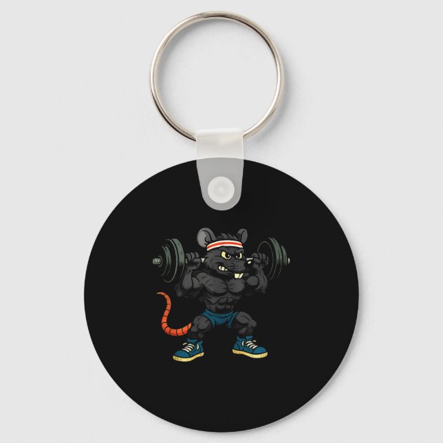 90s Style Cartoon Rat Lifting Weights Tank Top  Keychain (Front)