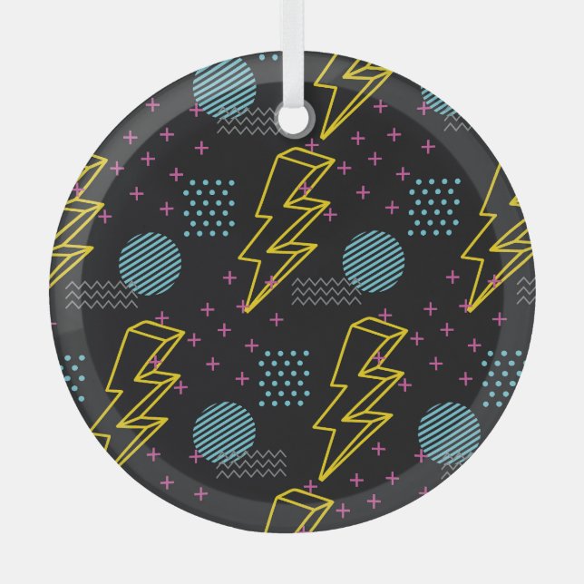90's style: colourful abstract pattern glass ornament (Front)