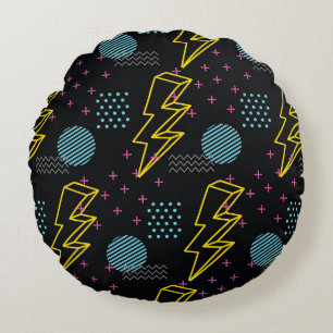 90's style: colourful abstract pattern round pillow