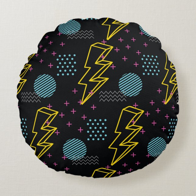 90's style: colourful abstract pattern round pillow (Front)