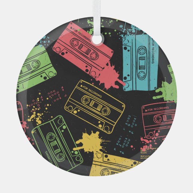 90s Style Cool Grunge Cassettes Glass Ornament (Front)