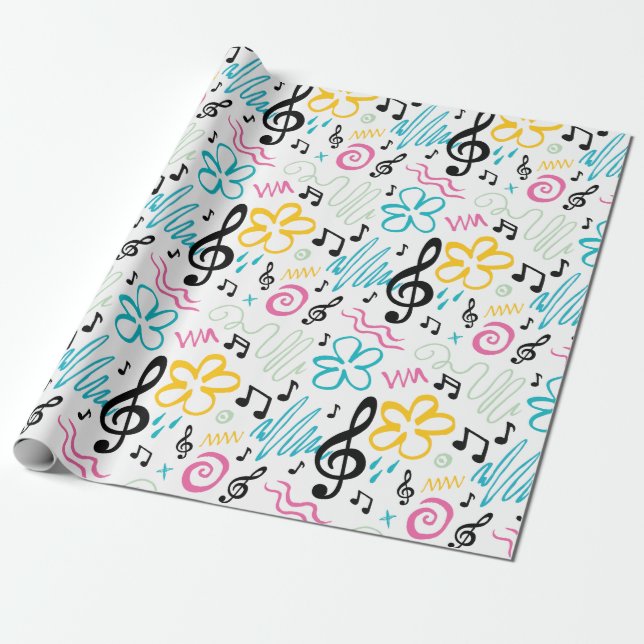 90s Style Treble Clef Music Wrapping Paper (Unrolled)