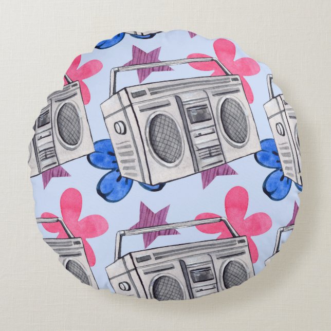90s Style: Watercolor Seamless Pattern Round Pillow (Front)