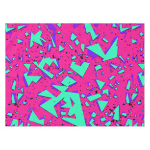 90s Teal and Pink Abstract Geometric Pattern Tablecloth