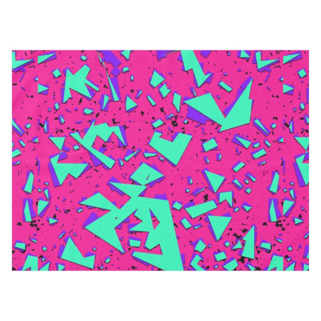 90s Teal and Pink Abstract Geometric Pattern Tablecloth (Front (Horizontal))