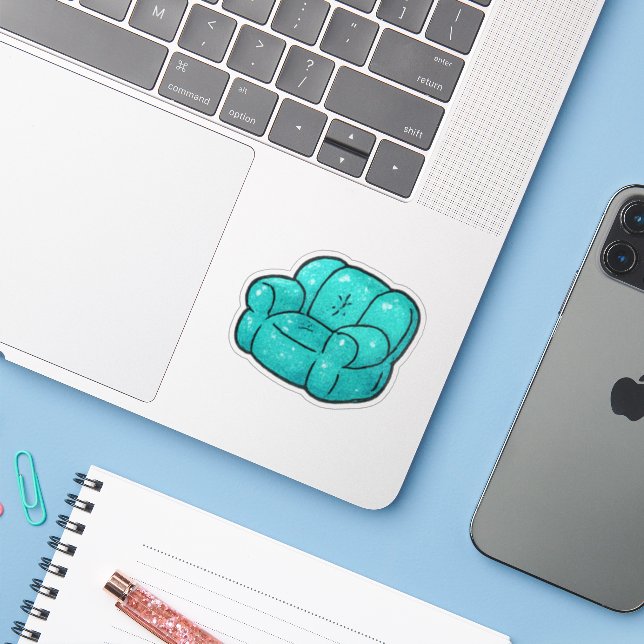 90s Teal Glitter Bubble Chair Kiss Cut  (Laptop w/ iPhone)