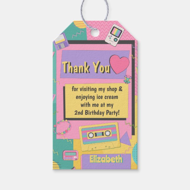90's Theme Birthday Party Favour Gift Tag (Front)