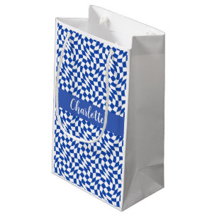 90's theme blue chequered name monogram small gift bag