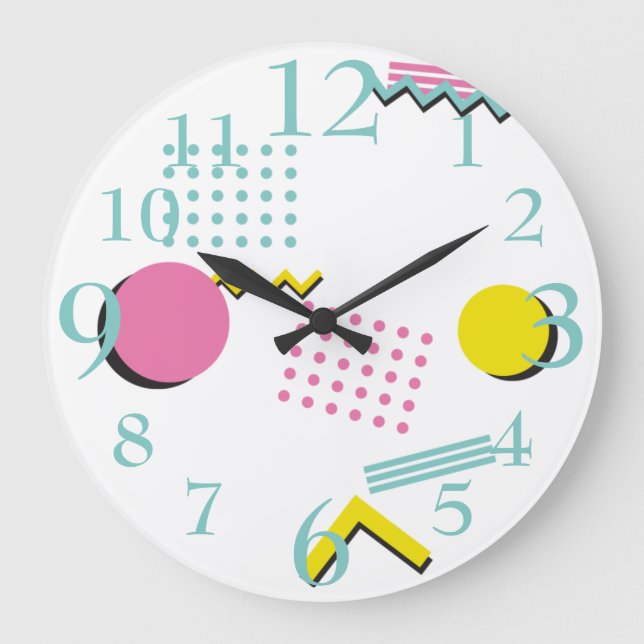 90s Theme Colourful Retro Memphis Pattern Large Clock (Front)