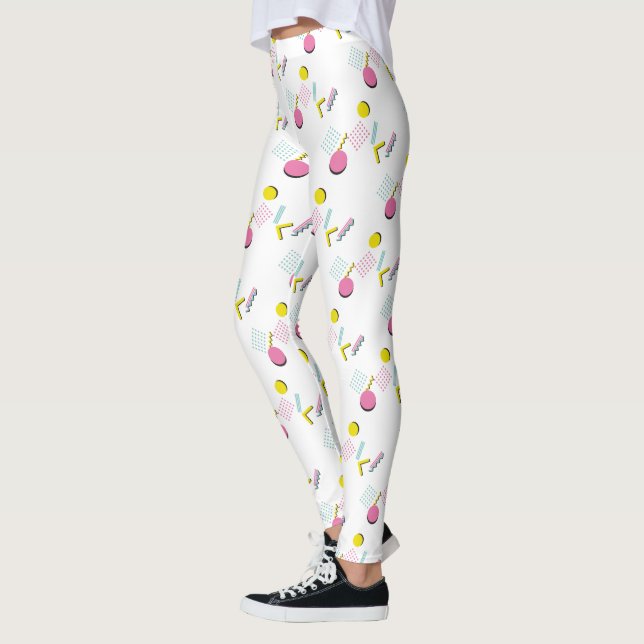 90s Theme Colourful Retro Memphis Pattern Leggings (Left)