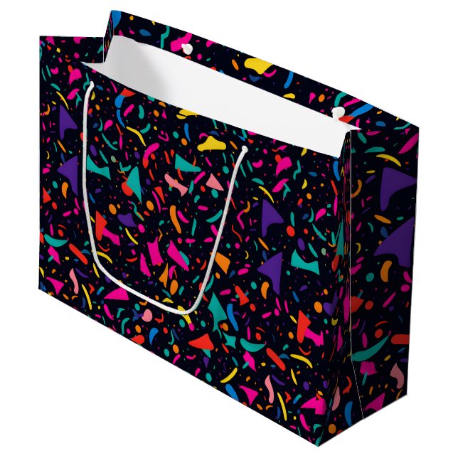 90's Theme Neon Confetti Birthday Gift Bag (Front Angled)