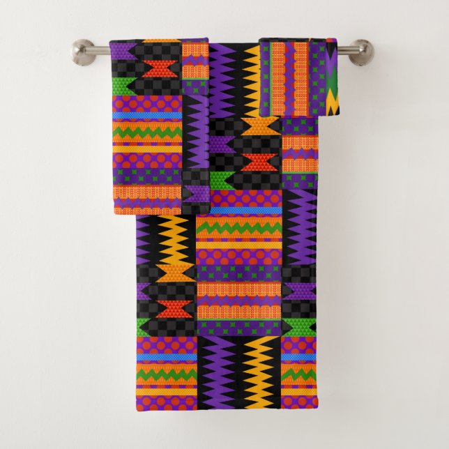 90's Throwback Kente Pattern Design Bath Towel Set (Insitu)