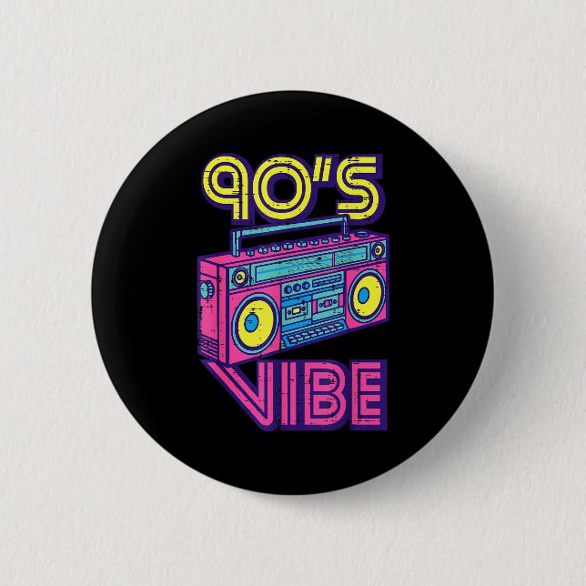 90s Vibe Boom Box Radio Retro Music Lover Men Wome 2 Inch Round Button (Front)