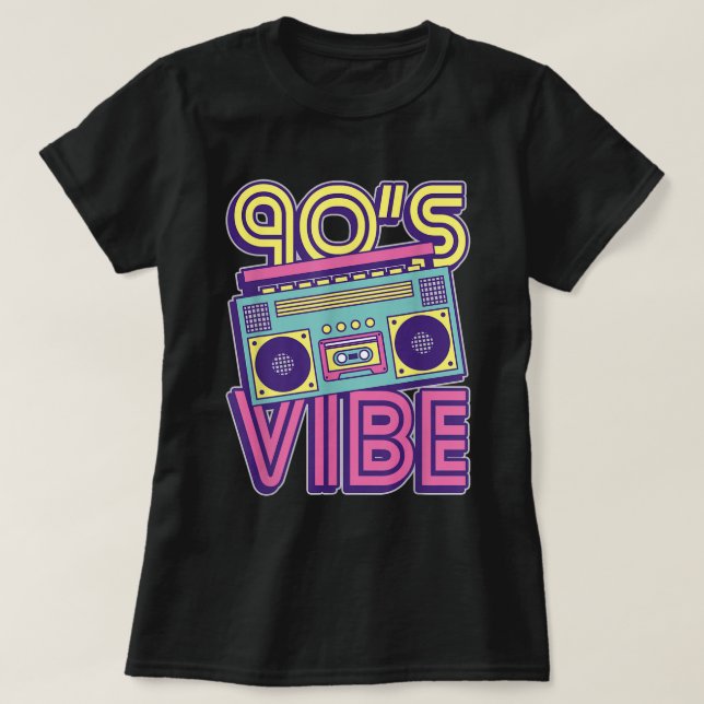 90s Vibe Retro Boombox Neon Aesthetic Design T-Shirt (Design Front)