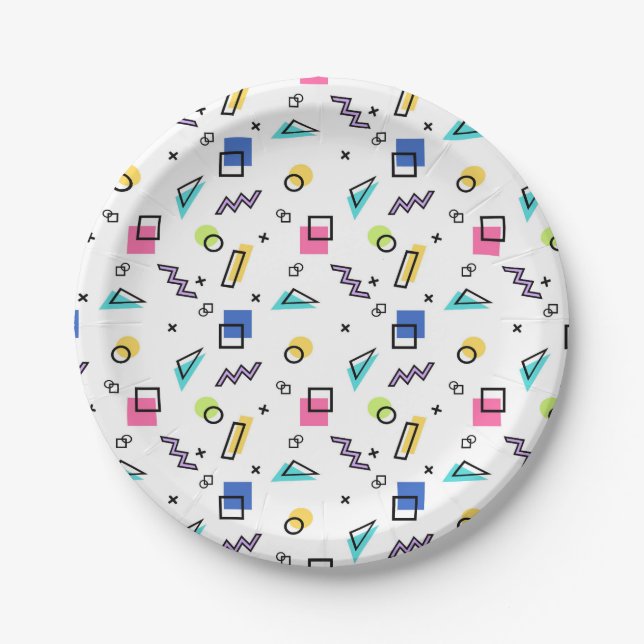 90s Vibe Shape Confetti Paper Plates (Front)