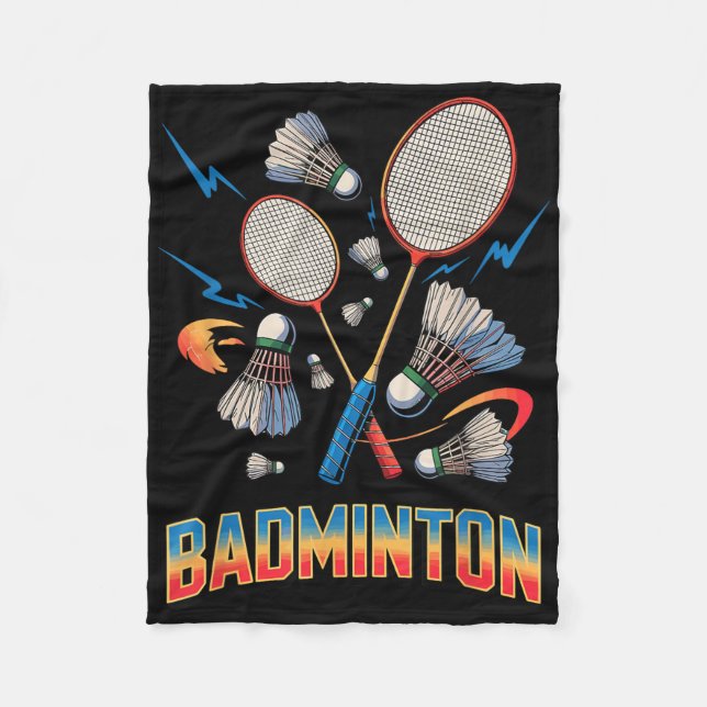 90s Vintage Badminton Player Shuttle Racket  Fleece Blanket (Front)