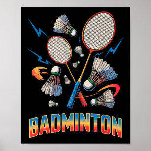 90s Vintage Badminton Player Shuttle Racket Poster