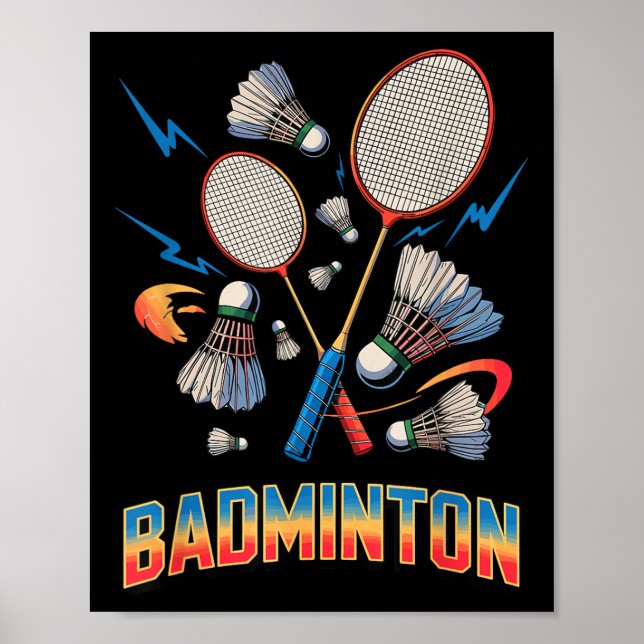 90s Vintage Badminton Player Shuttle Racket  Poster (Front)