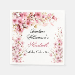 90Th Any Year Birthday Painted Floral  Napkin