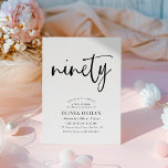 90th B&W Birthday Party Modern Script Typography Invitation<br><div class="desc">This modern, black and white design features the word "ninety" in a script style calligraphy and an elegantly spaced, modern typography comprising classical serif fonts. The invitations reverse to a delicate repeating triangle pattern in black and chromatic grey. Suitable for men or women. Choose from printed Zazzle invitations with different...</div>