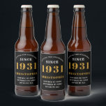 90th Birthday 1931 Black Gold Retro Personalized Beer Bottle Label<br><div class="desc">A personalized classic label design for that birthday celebration for a special person born in 1931 and turning 90. Add the name to this vintage retro style black, white and gold design for a custom 90th birthday gift. Easily edit the name and year with the template provided. A wonderful custom...</div>