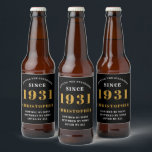 90th Birthday 1931 Black Gold Retro Personalized Beer Bottle Label<br><div class="desc">A personalized classic label design for that birthday celebration for a special person born in 1931 and turning 90. Add the name to this vintage retro style black, white and gold design for a custom 90th birthday gift. Easily edit the name and year with the template provided. A wonderful custom...</div>