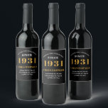 90th Birthday 1931 Black Gold Retro Personalized Wine Label<br><div class="desc">A personalized classic label design for that birthday celebration for a special person born in 1931 and turning 90. Add the name to this vintage retro style black, white and gold design for a custom 90th birthday gift. Easily edit the name and year with the template provided. A wonderful custom...</div>