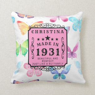 90th Birthday 1931 Elegant Butterfly Personalized Throw Pillow