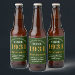 90th Birthday 1931 Green Gold Retro Personalized Beer Bottle Label<br><div class="desc">A personalized classic label design for that birthday celebration for a special person born in 1931 and turning 90. Add the name to this vintage retro style green, white and gold design for a custom 90th birthday gift. Easily edit the name and year with the template provided. A wonderful custom...</div>