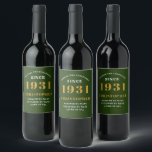 90th Birthday 1931 Green Gold Retro Personalized Wine Label<br><div class="desc">A personalized classic label design for that birthday celebration for a special person born in 1931 and turning 90. Add the name to this vintage retro style green, white and gold design for a custom 90th birthday gift. Easily edit the name and year with the template provided. A wonderful custom...</div>