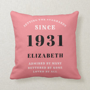 90th Birthday 1931 Personalized Add Your Name Pink Throw Pillow