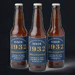 90th Birthday 1932 Blue Gold Retro Add Name Beer Bottle Label<br><div class="desc">A personalized classic label design for that birthday celebration for a special person born in 1932 and turning 90. Add the name to this vintage retro style blue, white and gold design for a custom 90th birthday gift. Easily edit the name and year with the template provided. A wonderful custom...</div>