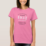 90th Birthday 1932 Elegant Add Name Chic Pink T-Shirt<br><div class="desc">90th birthday black and pink t-shirt. Easily customize the text of this born in 1932 "Standards" shirt using the template provided. Part of the setting standards range cards and gifts..</div>