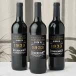 90th Birthday 1933 Add Your Name Legendary Wine Label<br><div class="desc">Celebrate a special milestone with a unique 90th birthday design personalized with your own name. This classic black and gold colour scheme is the perfect way to commemorate the special day. Our custom wine labels feature a 1933 title and design to make the individual feel truly legendary. Create a memory...</div>