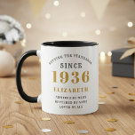 90th Birthday 1936 Add Name Elegant Mug<br><div class="desc">Personalized birthday mug for those born in 1936. Easily customize the text to the front and the interior of this birthday coffee mug using the template provided. Part of the setting standards range of designs.</div>