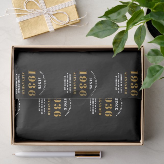 90th Birthday 1936 Black Gold Chic Elegant Tissue Paper (Gift)