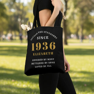 90th Birthday 1936 Black Gold For Her Personalized Tote Bag