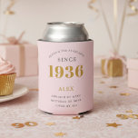 90th Birthday 1936 Keepsake Elegant Personalized Can Cooler<br><div class="desc">Celebrate a milestone 90th birthday with this chic, personalized can cooler! Featuring a sophisticated pink and grey design and the iconic 'Born in 1936' year, it's the perfect gift for keeping drinks cold in style. Customize it with the recipient's name for a unique keepsake they'll cherish. Ideal for birthday parties,...</div>