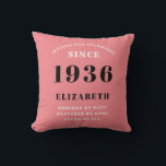 90th Birthday 1936 Pink Girly Elegant Chic Throw Pillow<br><div class="desc">Add a touch of elegance to your home decor with this 90th Pink Girly Elegant Chic Throw Pillow. This stylish pillow features a custom design of soft pink and grey to bring a luxe and timeless look to your home. The personalized design is perfect for celebrating a special birthday, making...</div>