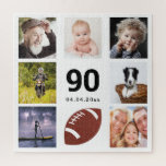 90th birthday 90 photo collage man guy white jigsaw puzzle<br><div class="desc">A gift for a man's 90th birthday, celebrating his life with a collage of 8 of your photos. Templates for age 90 and a date. Date of birth or the date of the anniversary. Black colored letters. White background.</div>