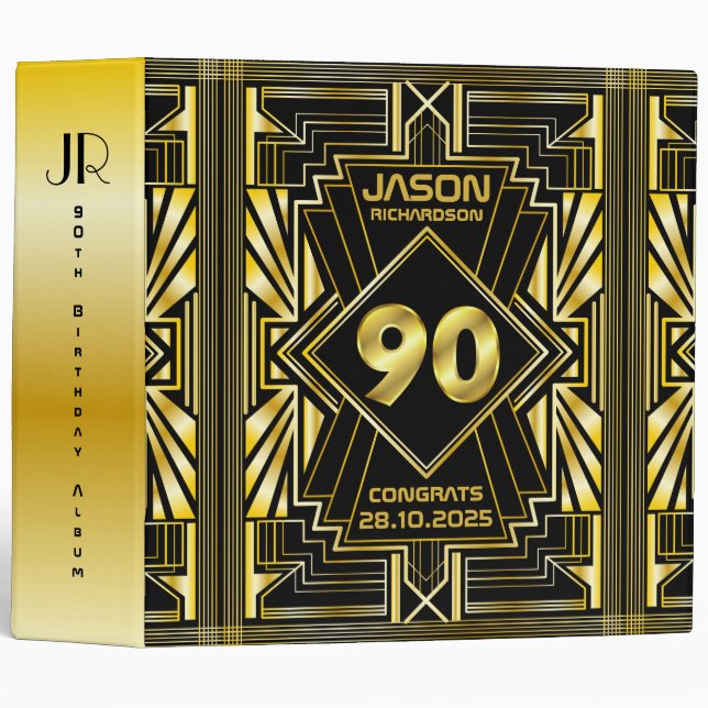 90th Birthday Art Deco Gold Black Great  Binder (Front/Spine)