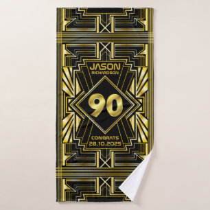 90th Birthday Art Deco Gold Black Great Gatsby Bath Towel